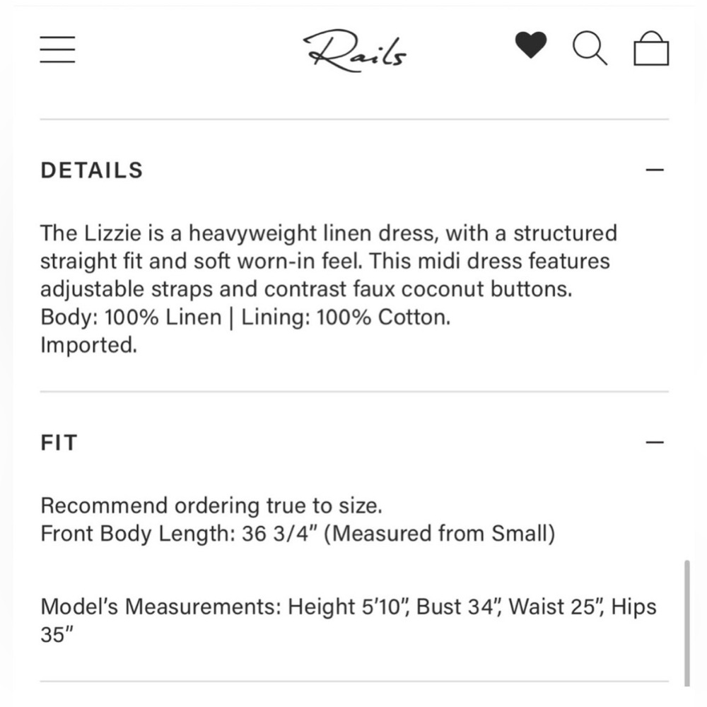 Rails 100% Linen Dress - Lizzie Dress in Bisque - Button front midi dress XS - Picture 8 of 9